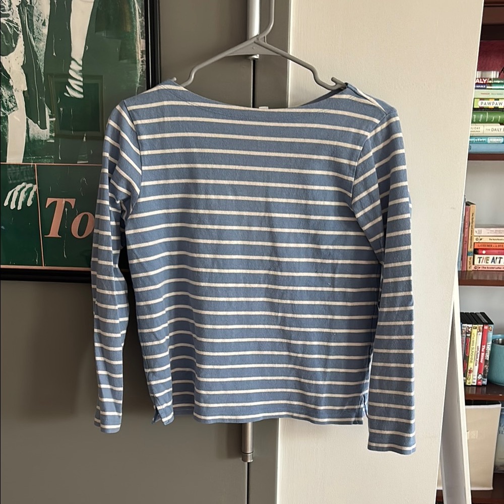 Blue and White Striped Long Sleeve Shirt UNIQLO